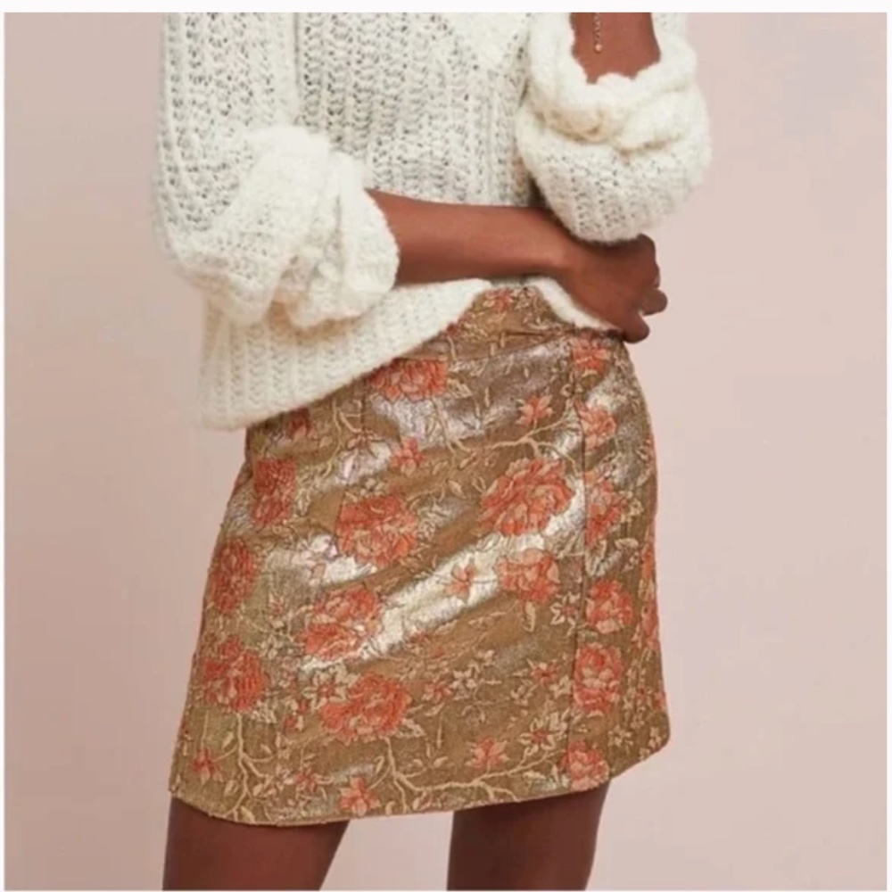 Brocade Floral Metallic Shimmer Boho Hipster Hippie Art Deco Farm Peasant Skirt
